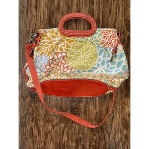 Fossil Multicolored Floral Leather Canvas Double Handle Crossbody Bag Large